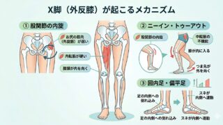 X脚が起こるメカニズム/なぜ膝が内側に入るのか？