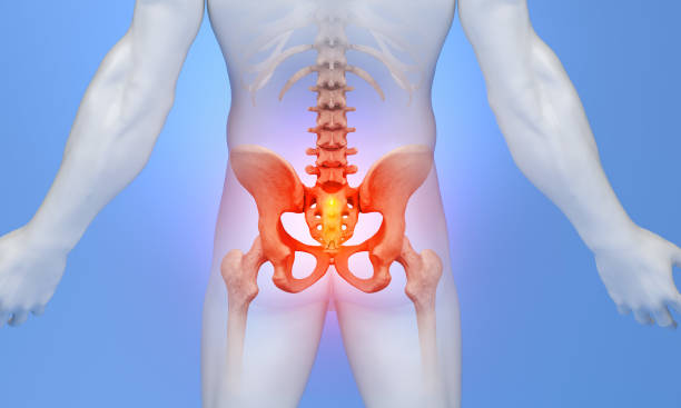3D image of lower back pain on blue background